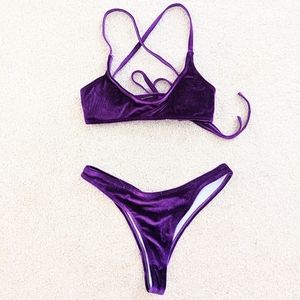 Purple Velvet Lace Back Bikini